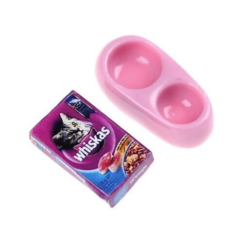 Mini Dog Cat Pet Food With Plate Simulation Furniture Model Toys For Doll Accessories Decoration 1/12 Dollhouse Miniature