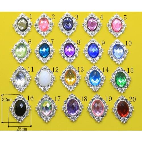 Fashion 100pc 25X32mm Acrylic button oval Wedding invitations decorate Flatback metal rhinestone button DIY beauty accessories