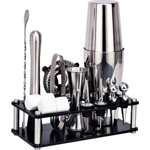 LBER Bartender Kit 16-Pcs Cocktail Shaker Set of Stainless Steel Ice Grain Acrylic Stand for Mixed Drinks Martini Bar Tool