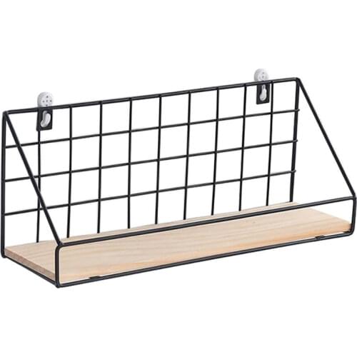 Wall Shelf Organizer with Wooden Tray Wall Mounted Simple Style IronStorage Rack for Craft Ornament Furnishings Display Holder