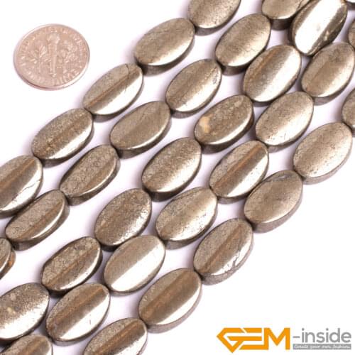 Natural Stone Pyrite Loose Spacer Oval Accessorries Beads For Jewelry Making Strand 15 inch DIY Jewelry Bead For Men Women Gift