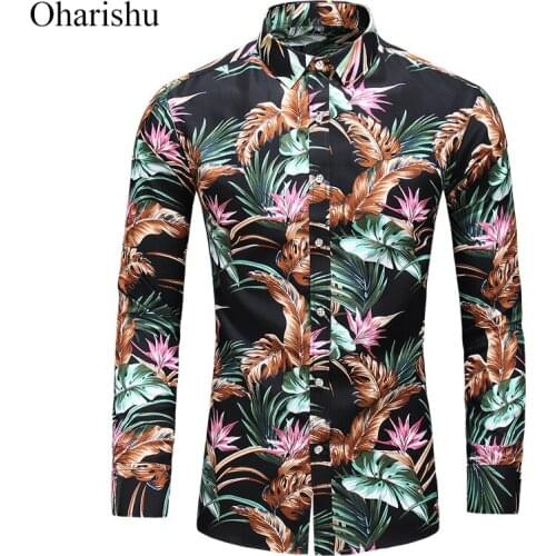 2019 New Autumn New Long Sleeve Flowers Printed Shirts Plus Size 5XL 6XL 7XL Button Down Social Hawaiian Floral Shirt