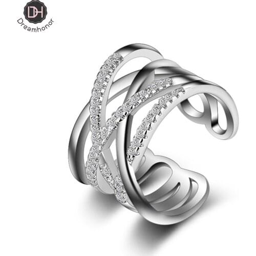 Dreamhonor 2021 New Arrivals Simple 925 Silver Double Layer Zirconia Cross Rings For Woman Jewelry Gift