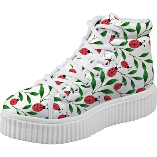 Noisydesigns Girls Height Increasing Flat Platform Shoes Ladybug Print Teenagers Casual Sprint Autumn Lace up Ankle Boots