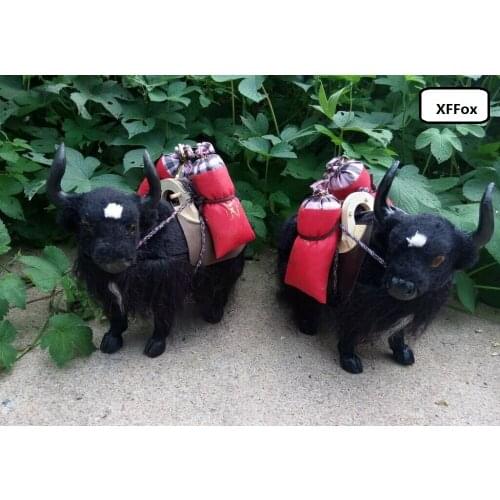A pair of real life yaks model plastic&furs simulation black cattle dolls with bags gift about 30x27cm xf1928