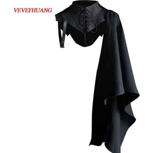 VEVEFHUANG Unisex Medieval Cosplay Accessories Knight Gothic Cape Shawl Hooded Black Vampire Devil Crusader Punk Men Women Cloak