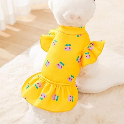 Ruffle Yellow Dog Dress Winter Warm Clothes For Small Dogs Chihuahua French bulldog Pet Skirt For Kitten Cat Puppy Clothing