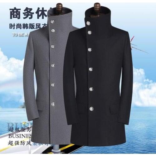 Stand collar long sleeves casual woolen coat men overcoat mens cashmere coat casaco masculino inverno erkek england black