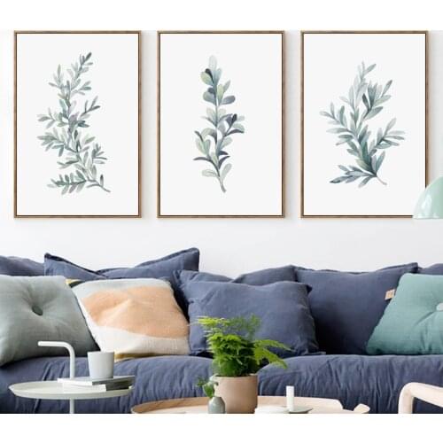 07G Simple Watercolor Green Plant Leaves A4 A3 Canvas Art Painting Print Photo Poster Living Room Bedroom Wall Decorative Gift