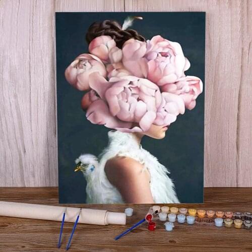 Girl Flower Coloring By Numbers Painting Package Acrylic Paints 40*50 Paiting By Numbers Home Decoration Crafts Handicraft