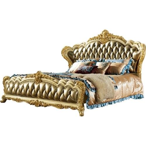 Court luxury rice oak bed villa master bedroom princess European solid wood soft bed