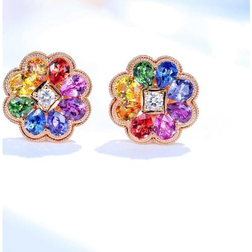 Luxury Female Crystal Flower Stud Earrings Rose Gold Color Wedding Earrings For Women Water Drop Rainbow Zircon Small Earrings