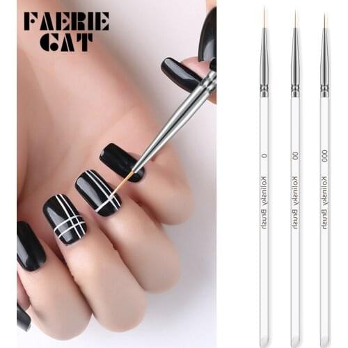 3pcs/set Crystal Nail Art Line Painting Pen Clear Acrylic Handle UV Gel Brushes Drawing Flower Line Grid Designs Manicure Tools