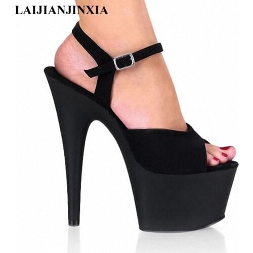 LAIJIANJINXIA Womens shoes Sandals Thick Pumps Black peep toe bind package with cross the lovely princess party 17 cm high heel