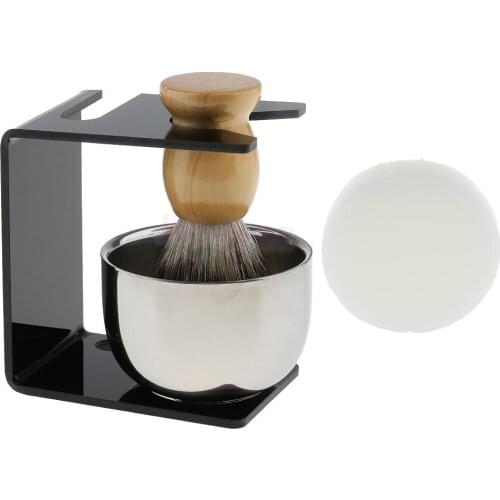 4 In 1 Salon Bristle Hair Shaving Brush with Soap Mug Bowl and Shaving Brush Holder Stand Shave Soap Travel Set