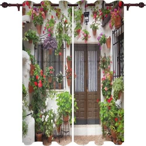 Outdoor Curtains House Flowers Leaves Living Room Kitchen Curtain Drape For Patio Garden Gazebo Yard Valance Cutains
