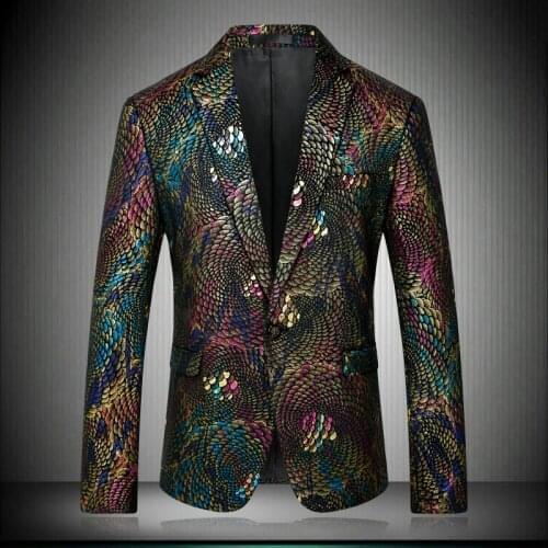 Slim Fit Fancy 2020 Men Peacock Floral Design Stage Costumes For Singers Prom Blazers Mens Paisley Suit Jacket 8679