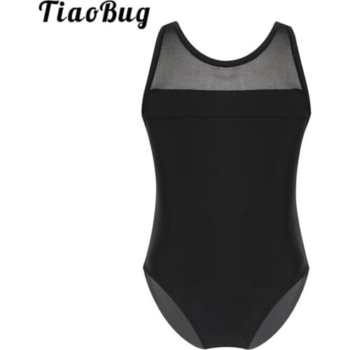 TiaoBug Kids Dance Wear Sleeveless Mesh Splice Cutout Back Children Ballet Gymnastics Leotards for Girls Dancing Sports Bodysuit
