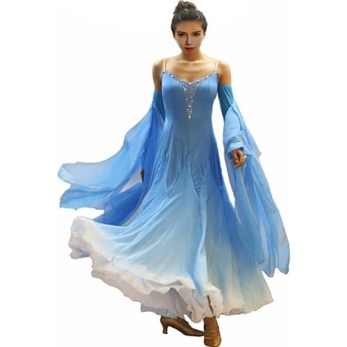 Standard Skirt Competition Dress Costumes Performing Dress Customize Adult Children Blue Sparkly Rhinestone Ballroom Dance Dress