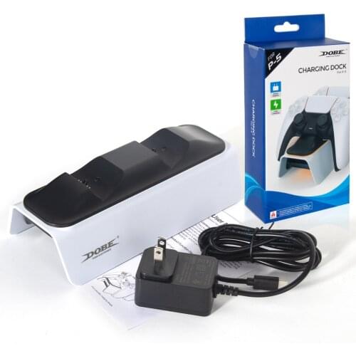 LED 2 Slots Gamepad Charger Station Stand Fast Charging Direct Dock Base for PS5 Wireless Game Controller & US Plug Power Supply