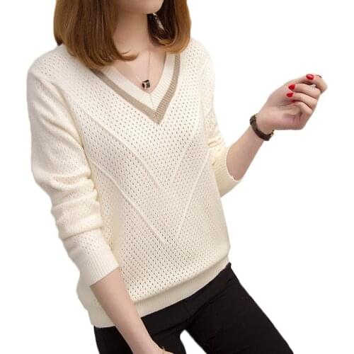 V-neck Loose Short Knit Pullover Women Sweater long-sleeve Thin Sweater 2020 Spring Autumn Fashion Plus Size Casual Tops Female