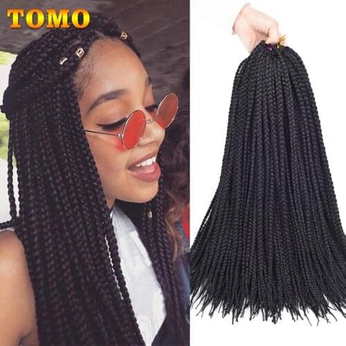 TOMO 14" 18" 22" Long 3X Box Braids Crochet Hair Extensions Ombre Brown Color Medium Synthetic Crochet Hair 22 Strands/pack