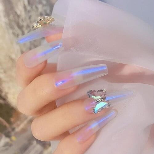 Butterfly Nail Ornament Aurora DIY Faux Crystal 3D Colorful Manicure Decorations for Female