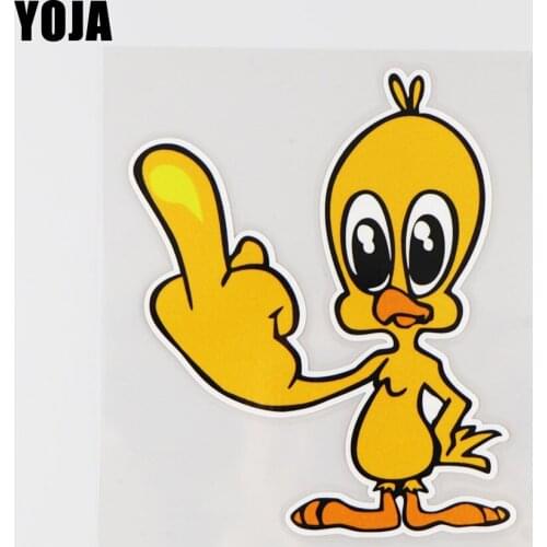 YOJA 11.1x13.7CM Yellow Parrot With Cartoon Middle Finger Vinyl Decal Car Sticker Lovely Animal 19A-0054