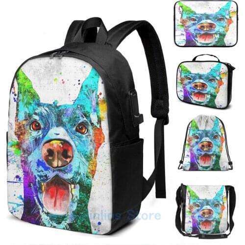 Funny Graphic print Doberman Pinscher Grunge USB Charge Backpack men School bags Women bag Travel laptop bag