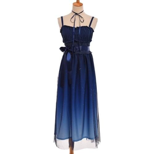 Lolita Dress Blue Kawaii vestido Princess Summer Sweet Fairy Chiffon Starry JSK Suspender Dresses