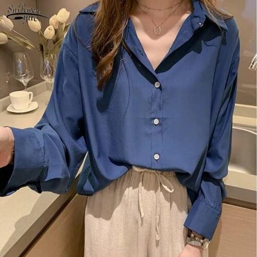 2021 Spring and Summer New Korean Style Loose Lazy Tops Women Women Shirt Solid Turn Down Collar Long Sleeve Shirt Feminine 9358