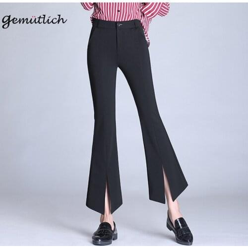 GEMUTLICH S-9XL Ankle-Length Flare Pants Elastic Waist Plus Size Casual Split Trousers Slim Women Clothing