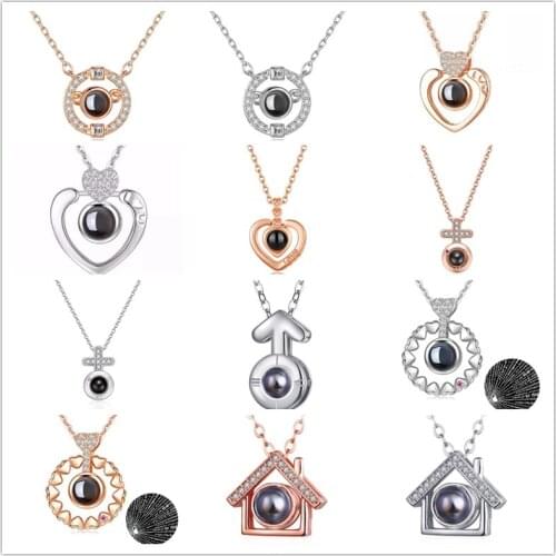 Women Love Memory Projection Necklace,100 Languages to Express I Love You Pendant Jewelry Best Gift for Valentines Day
