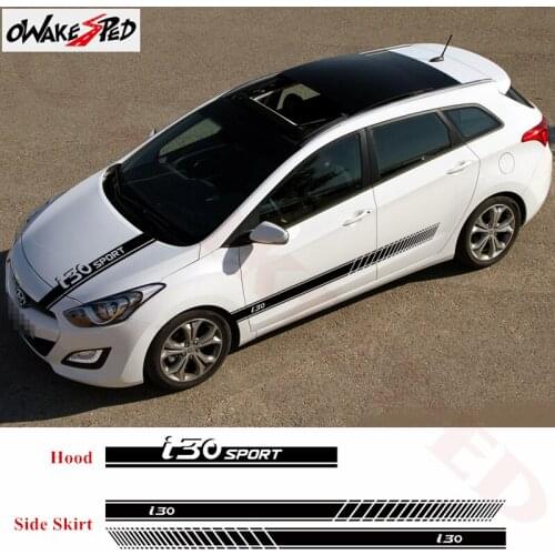 1set Both Side Stickers For-Hyundai i30 Fit 3-5 Bonnet Stripes Decor Decals Vilyl Decals Car Styling Side Stripes Skirt Stickers