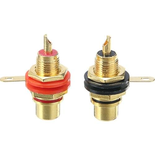 1Pair Gold Plated RCA Female Socket Connector Chassis Panel Mount Adapter Audio Terminal Plug