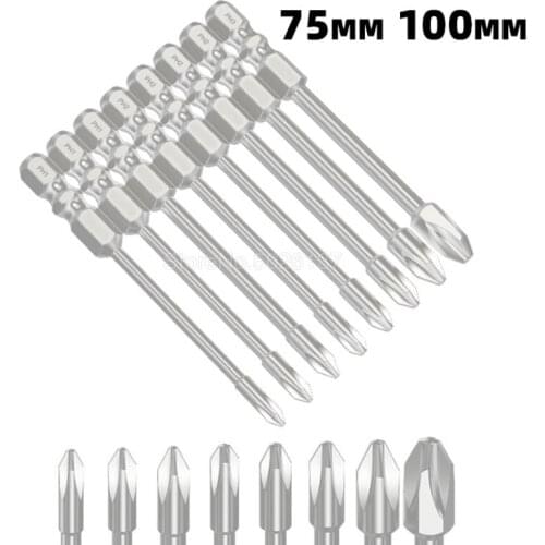1PCS 75/100MM Length Impact Phillips Screwdriver Bit High Torque Cross S2 Strong Magnetic Long Hex Screw Head Bits Electric Set
