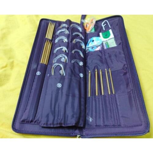 11 Size Ring Needle Crochet Hooks Bamboo Straight Needles Set Knit Stitches Knitting Craft Case Circuler needlework Set