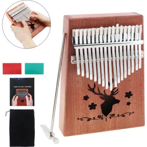 17 Key Kalimba Elk Sound Hole Single Board Mahogany Thumb Piano Mbira Mini Keyboard Instrument Christmas Gift with Accessories