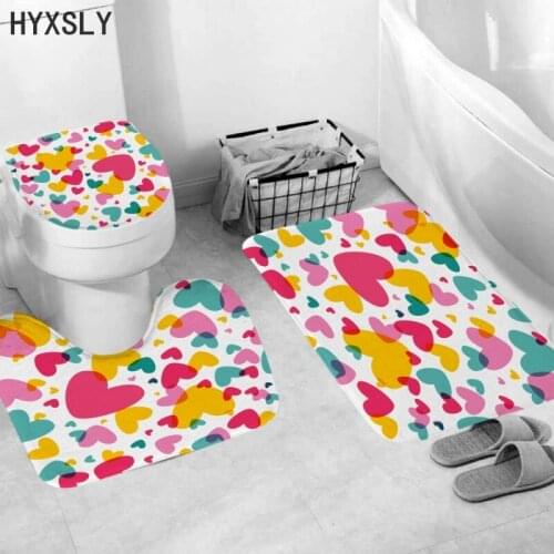 3Pcs/set Heart Printed Bathroom Mat Anti-Slip Kitchen Carpet Thickened Toliet Rug U Shape Lid Cover Pedestal Washable Floor Rugs