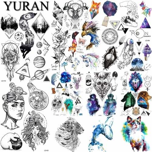 3D Watercolor Whale Eagle Flower Arm Mountain Temporary Tattoos Body Arm Black Lion Fake Tattoo Sticker Custom Waterproof Tatoos