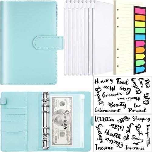A6 PU Leather Binder Budget Planner Organizer, 26 Categories Letter Sticker Label,Cash Budget Envelopes,Binder Paper for Saving