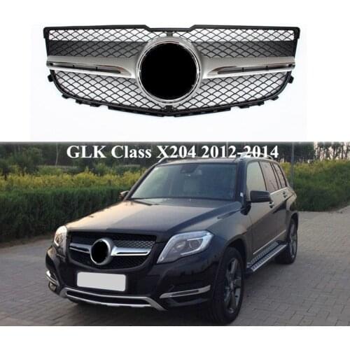 For B-ENZ GLK Class X204 Car Accessories Replacement Front Mesh Grill Grille 2012-2014 Black Silver Kidney Mesh Grilles 1 Pcs