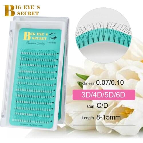 BES 12 Rows 0.07mm C D Curl Premade Russian Volume Fans Lashes Short Stem Natural Long False Eyelash Extensions Handmade