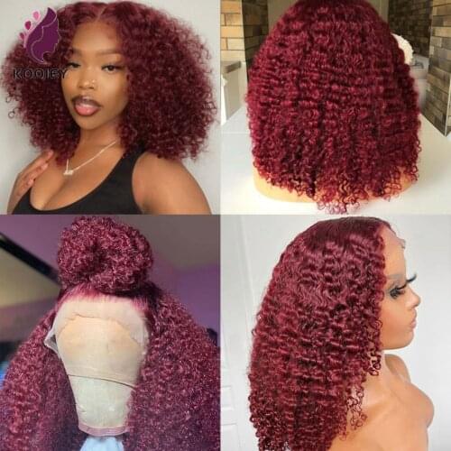 99J Burgundy Kinky Curly Wigs 4x4 Lace Closure Wig 13x4 Lace Front Human Hair Wig Glueless Pre Plucked Baby Hair For Black Women