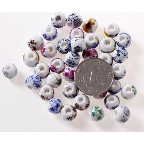Mixed Color 50 PCS 8mm 10mm 12mm Ceramic Beads DIY Round Porcelain Spacer Beads For Jewelry Making