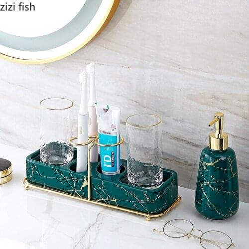 Household Marbled Ceramic Bathroom Shelf Electric Toothbrush Soap Cup Storage Tray Bathroom Kitchen Shelf Storage Container New