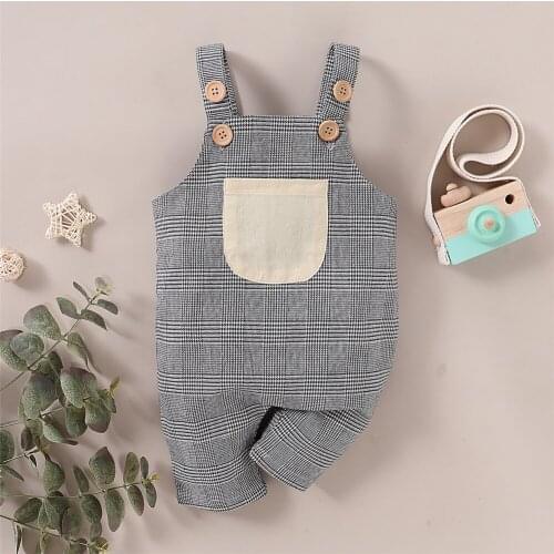 Baby Summer Clothing Newborn Infant Baby Boys Girls Clothes Strap Romper Sleeveless Jumpsuit Solid Overalls Pocket Outfits