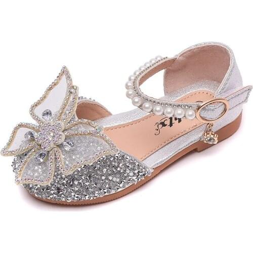 Children Sandals Shoes Girls Butterfly Beading Bling Crystal Summer Princess Kid Party Fashion Beach Flat Toddler Baby