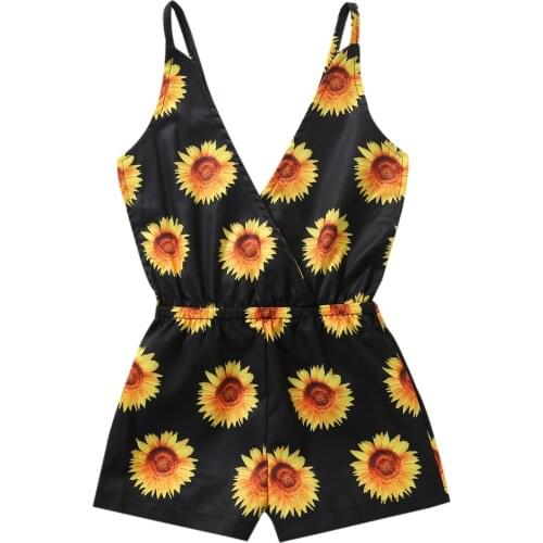 1-6Y Kids Girls Clothes Fashion Jumpsuit Girls Sunflower Print V-Neck Sleeveless Romper Playsuits for Summer