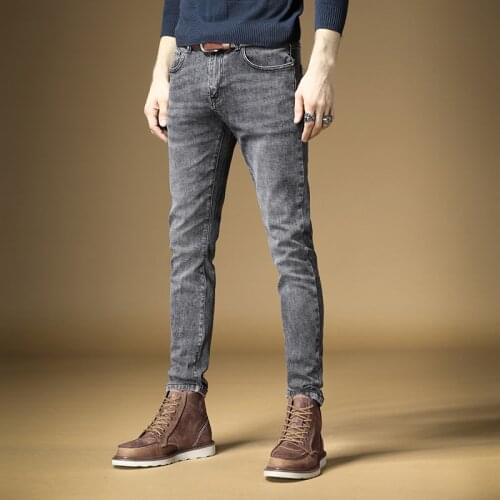 European Vintage Fashion Men Jeans Retro Gray Elastic Cotton Casual Slim Fit Designer Jeans Men Korean Style Denim Pencil Pants